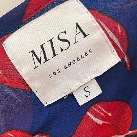 Misa Los Angeles Loulou Ruffled Midi Dress In Navy Blue And Red Print in Size S - Picture 7 of 9